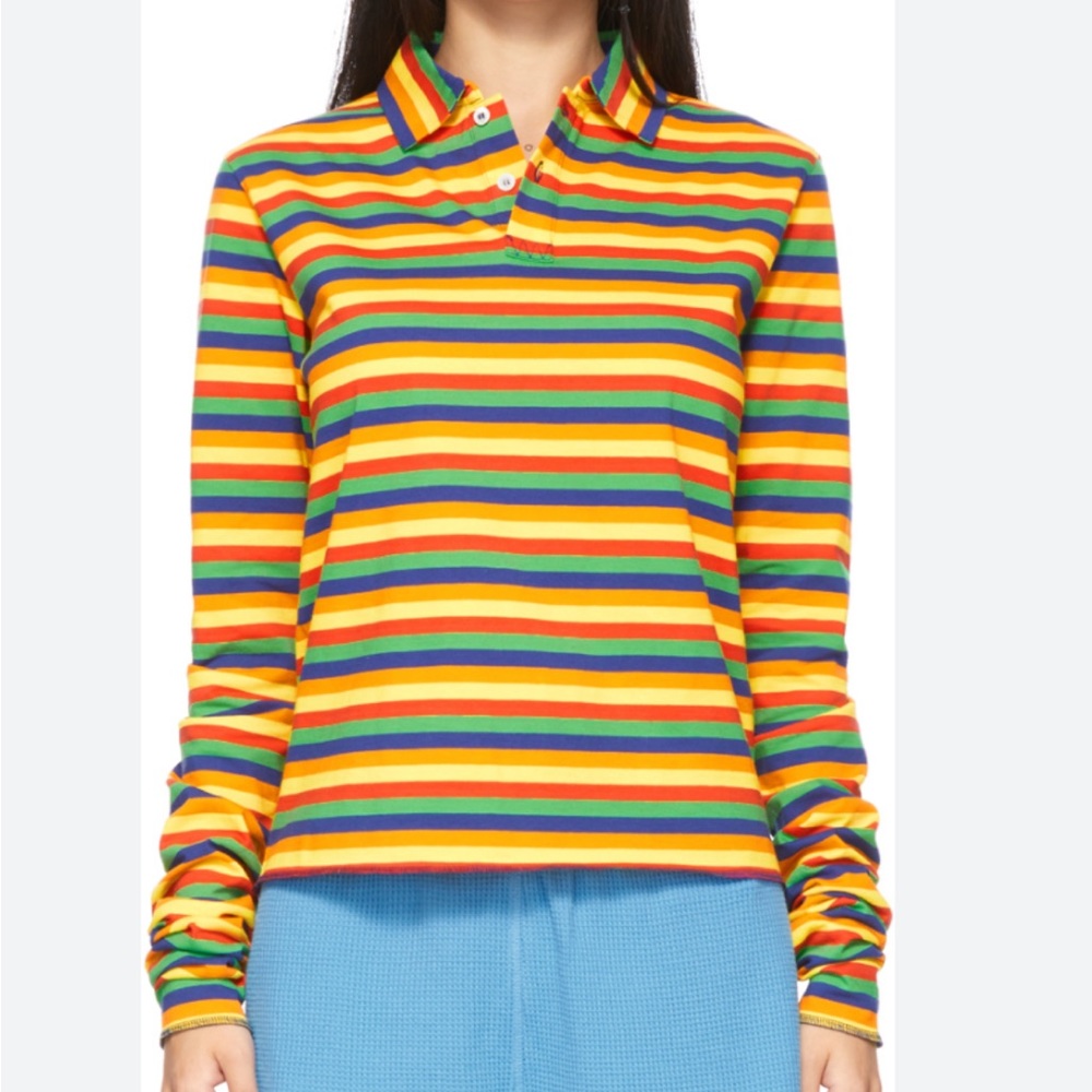 ERL rainbow striped long sleeve polo. Size small.